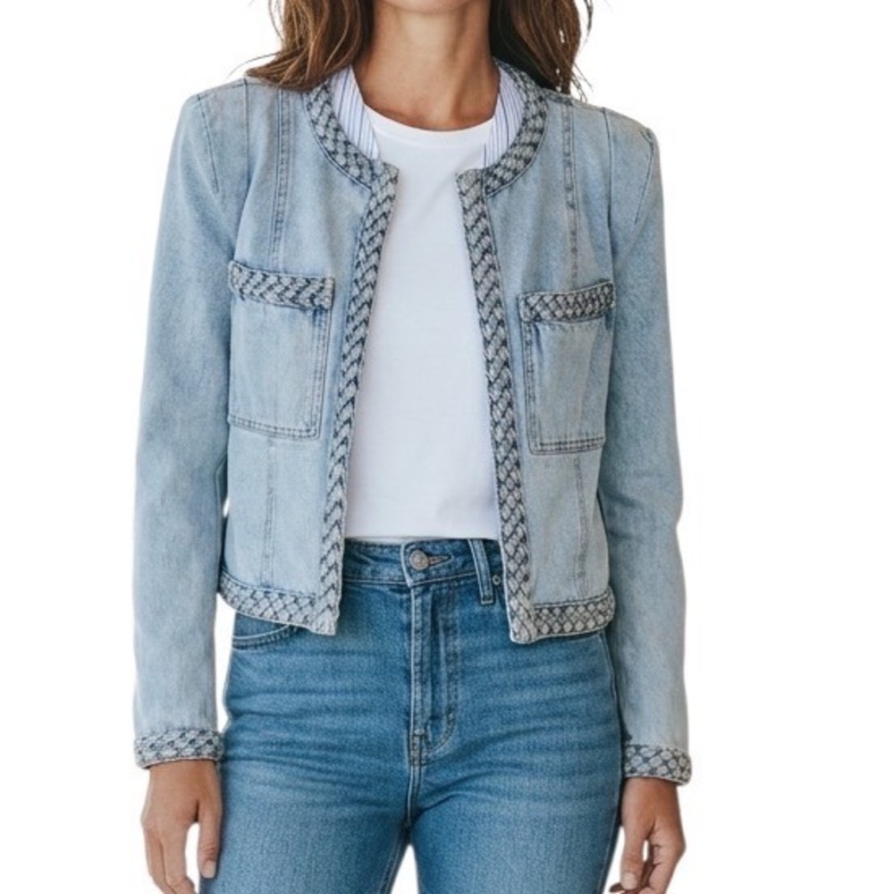 Veronica Beard Arrows Jacket Costal Cropped Denim Light Size 8 Designer Luxury